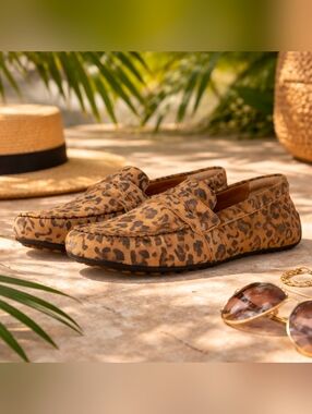 Ariat Driving Moc Leopard Print Penny Loafers in Tan and Brown